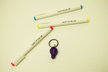 Opticz 3 Pack Invisible UV Blacklight Ink Marker Blue Red Yellow with UV Light
